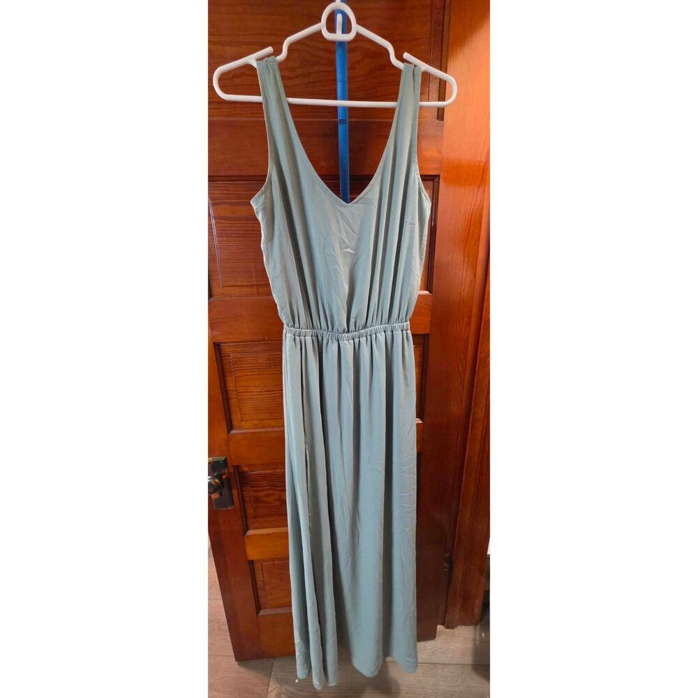 Show Me Your Mumu Women’s Medium Dusty Blue Maxi Dress V-Neck Front Slit